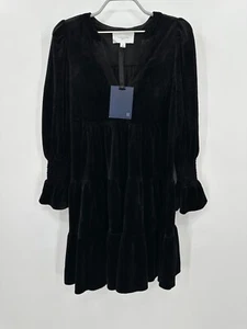 Pomander Place by Tuckernuck Black Velvet Kenzo Dress sz L Tiered Mini Swing - Picture 1 of 6