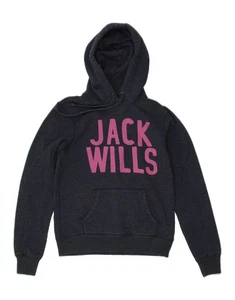 JACK WILLS Womens Graphic Hoodie Jumper UK 12 Medium Navy Blue Cotton BP06 - Picture 1 of 3