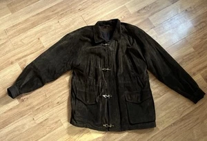 Vintage Fireman Coat Silky Pig Suede Men Large Blanket Lined Lobster Clasp Brown - Picture 1 of 1