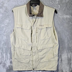 Columbia Titanium Outdoor Vest Mens M Khaki Beige Fishing Hunt Omni Dry Nylon - Picture 1 of 8