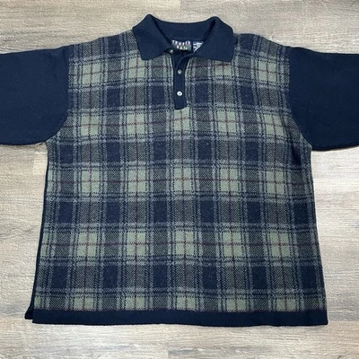 Vintage Trader Bay Men’s XL Plaid Knit Sweater Grandpacore Preppy Merino Wool - Image 1 of 4