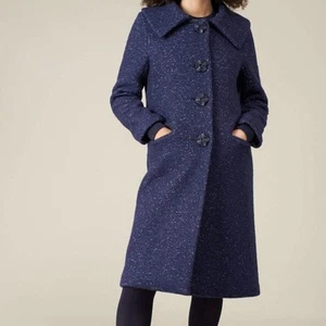 Vintage 60s/70’s Blue 100% Wool Speckled Multi Colored Long Coat Size Medium 8 - Picture 1 of 12