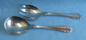 Vintage Georg Jensen Sterling Silver Salad Fork & Spoon "Lily of the Valley" - Picture 1 of 14