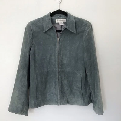 Abrigo Jones NY para mujer de gamuza de cuero talla 10P verde azulado claro atemporal vintage Foto 1 de 4