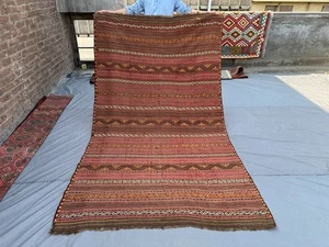 5'1 x 8'8 Vintage Afghan Kilim Rug Handwoven Wool Striped Tribal Flatweave Rug - Picture 1 of 10