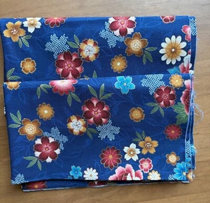 Lot of 2 Vintage Kona Bay Japanese Themed Fabric Floras on Blue 1 Yard Total - Picture 1 of 6