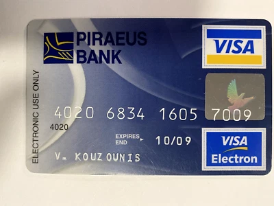 Tarjeta de crédito bancaria del Pireo Visa Atenas-Grecia Electron Foto 1 de 2