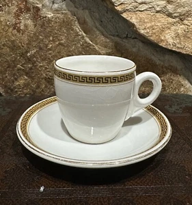 Antique Sampson Bridgwood Ironstone Greek Key Demitasse Cup & Saucer England - Picture 1 of 11
