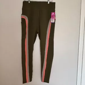 POP FIT Size 2X Legging Pockets Stretch Green Pink Activewear Yoga Pant Plus NWT - Picture 1 of 4