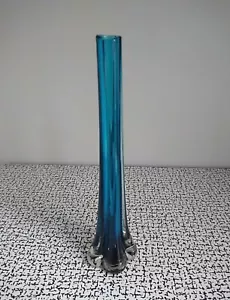 50s 60s Vintage Turquoise Clear Twisted Murano Freeform Art Glass Bud Stem Vase - Picture 1 of 6