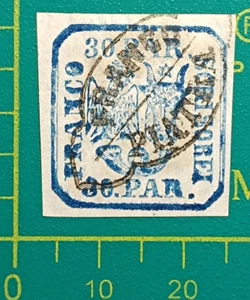 Rumänien Briefmarke 1862,Moldawien-Walachei,Sc A3 30pa blau,Laienpapier,gebraucht - Bild 1 von 6