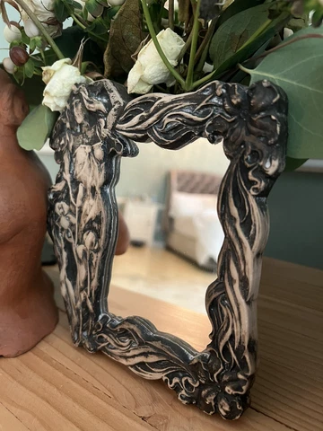 Hand Made Art Deco Mirror Plaster Wall Cast Mount Abstract Woman Cover