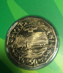 2018 Gold Coast XXI Commonwealth Games Gold Plated Unc 50 Cent Coin on Card - Picture 1 of 8