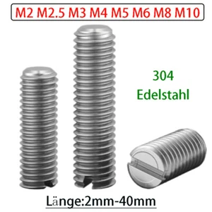 A2 Edelstahl Längsschlitz Gewindestifte mit Flachkopf M2 M2.5 M3 M4 M5 M6 M8 M10 - Picture 1 of 72