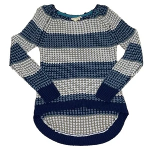 Poof Excellence Blue Striped Women’s Sweater Large Crochet - Picture 1 of 11