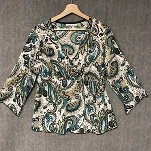 Cato Shirt Womens Large Brown Blouse Top Paisley Faux Wrap V 3/4 Sleeve - Picture 1 of 12
