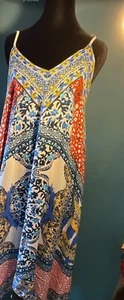 Vintage Bohemian Multicolor Sleeveless Maxi Dress With V-Neck & Spaghetti Straps - Picture 1 of 4