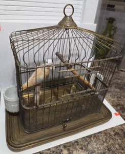 20er Jahre Antik O.L. & Co Vogelkäfig aus Metall kleinem Vogelkäfig mit Futternäpfen aus Milchglas - Bild 1 von 18