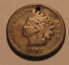 1869 Indian Head Cent Penny - Very Good Condition / Holed - 110SU