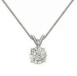 Solitaire Pendant I2 1.03 Ct Round Cut Diamond Four Prong Set 14K White Gold - Picture 1 of 4