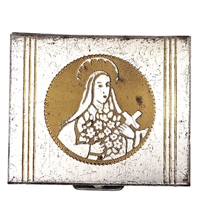 Pastillero Santa Teresa con flores dos tonos y cruz plateada vintage años 40 - Imagen 1 de 24