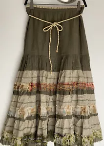 Kookai  MIdi Pull  On Tier Skirt Multicoloured Beige Green Size 36 Vintage Used - Picture 1 of 7