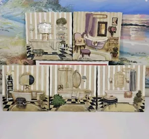 C Winterle Olson Bath Bathroom Wall Art Tile Plaques 3D Resin Set Of 5 Decor - Picture 1 of 11