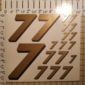 Gold w/Black Shadow #7's  Racing Numbers Vinyl Decal Sheet 1/10-1/12 parts - Picture 1 of 11
