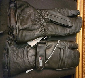 Snowmobile Gloves Three Finger Gloves Black Thinsulate 3M Leather Scotchlite. - Picture 1 of 5