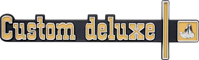 Trim Parts  "Custom Deluxe" Dash Panel Emblem For 1973-1974 Chevy Pickup Trucks - Image 1 of 3
