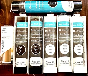 7 rolls/packages Silhouette & Cricut Heat Transfer Vinyl (NEW) Black White Gold - Picture 1 of 1