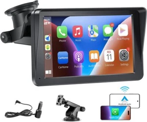 7" Portable BT Wireless Apple Carplay Car Stereo Android Auto Touch Screen Radio - Picture 1 of 24