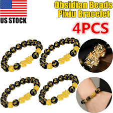 4x Feng Shui Black Obsidian Beads Bracelet Attract Wealth Good Luck Bangle PIXIU