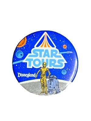 Disneyland 1986 Pinback Button Star Tours 3" R2D2 C3PO de colección Star Wars Foto 1 de 2
