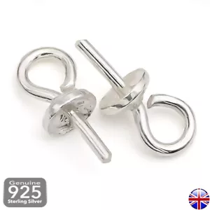 925 Sterling Silver BEAD Cup Peg BAILS with Pin 3mm 6mm Pendant Jewellery Making - Picture 1 of 5
