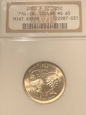 2000-P Washington Quarter South CarolinaMint Error Partial Collar NGC MS65 - Image 1 of 3