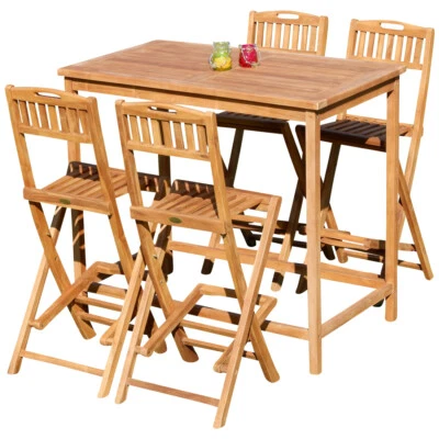 XXL BAR-SET - TEAK Bartisch Bistro Stehtisch 120x70cm + 4 Barhocker klappbar - Bild 1 von 4