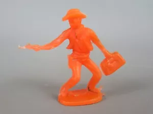 B716 Vintage 1970 Cowboy With Colt Orange Plastic Toy Figurine H 5 Cm - Picture 1 of 6