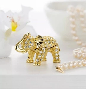 ๐ KEREN KOPAL Tiny Gold Elephant Trinket Box Ornate Austrian Crystals ๐ - Picture 1 of 13