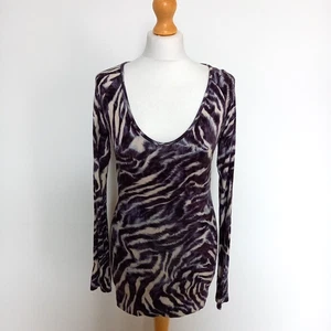 Top Velvet by Graham & Spencer S UK 8 10 Gris Estampado Cebra Longline Cuello Redondo - Imagen 1 de 8