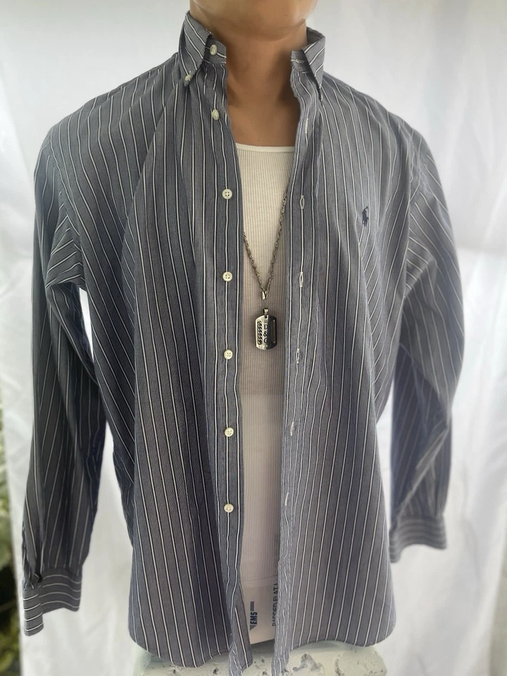 Camisa de vestir Oxford a rayas rosa Polo Ralph Lauren para hombre XL 17 manga larga completa B Foto 1 de 4