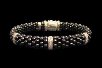 Браслет LAGOS Black Caviar Black Ceramic с 3 алмазными станциями 9 мм размер средний - Изображение 1 из 4