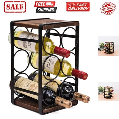 Rustic Wood Countertop Wine Rack 6 Bottles No Need Assembly Brown - Image 1 of 4