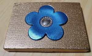 Vtg Compact Double Mirror 90s Forget Me Not Goldtone Plastic Flower Rectangular - Picture 1 of 4