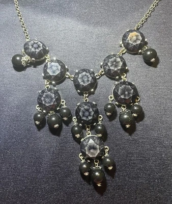 NEW YORK AND COMPANY BLACK SILVER NECKLACE STONES Chunky Necklace NY & CO - Image 1 of 4