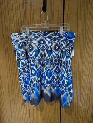 NWT Fashion Bug 18W Blue/Neutral Print Skirt Pockets - Image 1 of 4