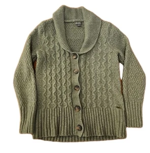 Eddie Bauer Moss Green Medium Women's Cableknit Wool+ Cardigan Button Down EXC - Picture 1 of 9