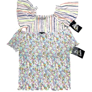 2 New Art Class Girls XL Smocked Stripe Ruffled Sleeve Stretchy Tops Blouses - Picture 1 of 7