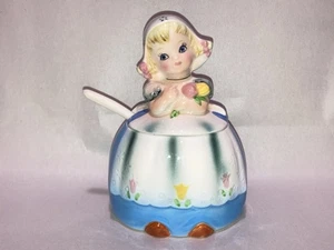 Lefton Dutch Girl Condiment Jam Jar with Spoon 2697 - Picture 1 of 9