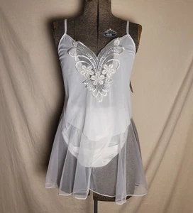 Vintage 90s Y2K Deadstock Lingerie Set Babydoll Mini White Volup XL/1X Sequin  - Picture 1 of 13